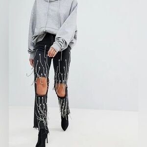 Distressed Chain Fringe Jeans